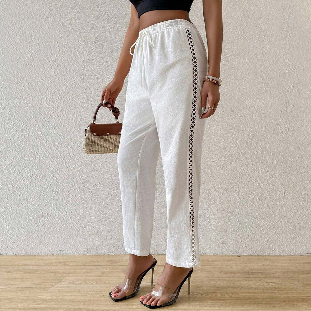 Pantalons larges en coton pour femmes avec détails de volants sur les côtés Chic & Stil