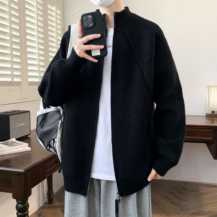 Men's knit jacket with high collar and zipper Lune London