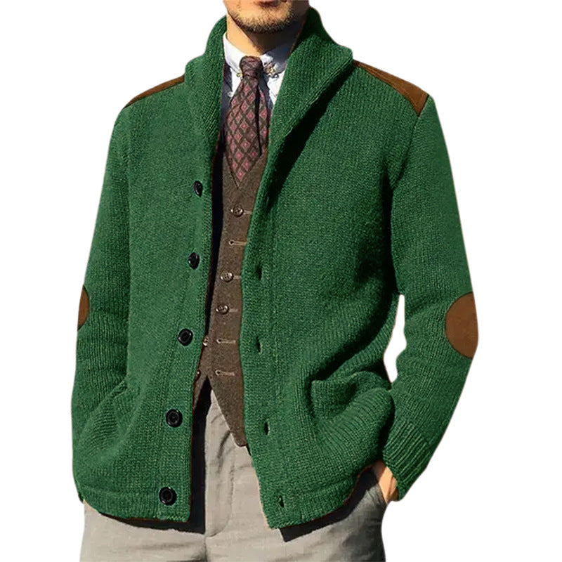 Men's knit jacket with classic shawl collar and elegant leather details Lune London