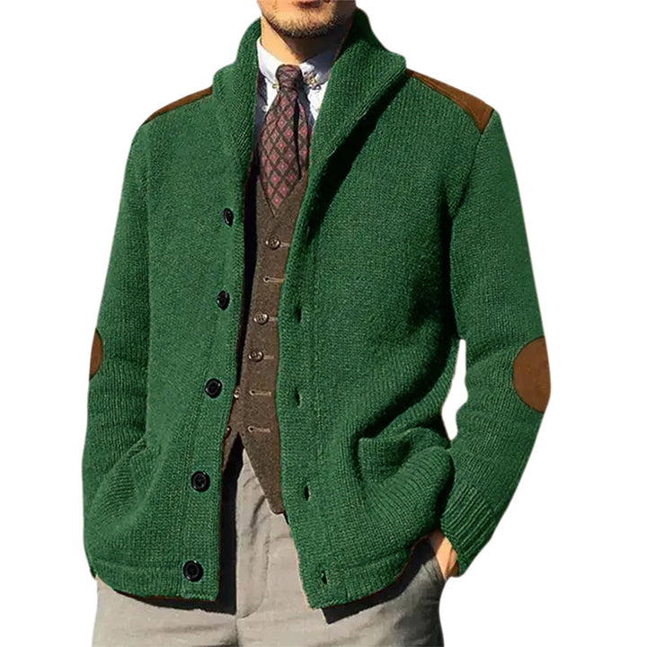 Men's knit jacket with classic shawl collar and elegant leather details Lune London