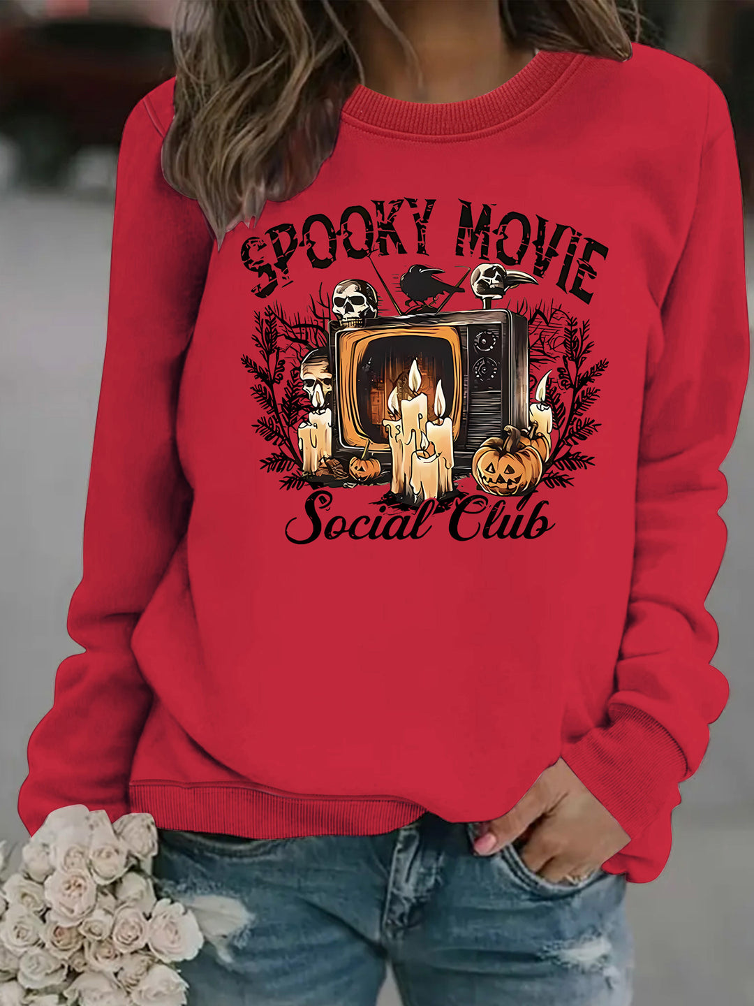 Sweat-shirt pour femmes avec motif de film d'horreur et coupe décontractée Chic & Stil