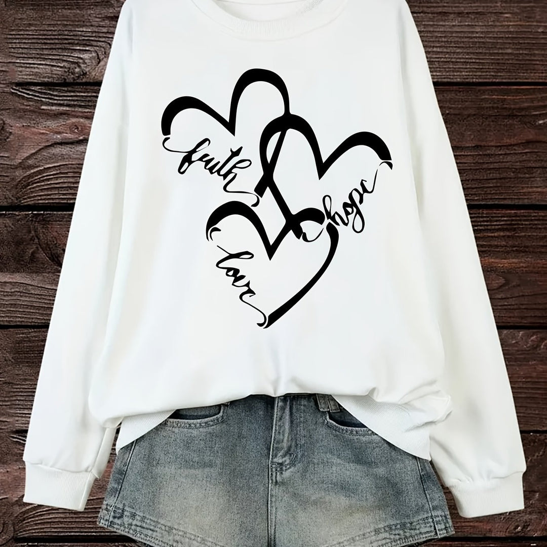 Sweatshirt pour femmes avec motif de cœur romantique et impression inspirante Chic & Stil