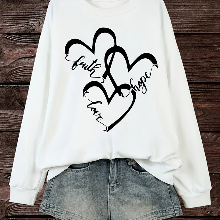 Sweatshirt pour femmes avec motif de cœur romantique et impression inspirante Chic & Stil