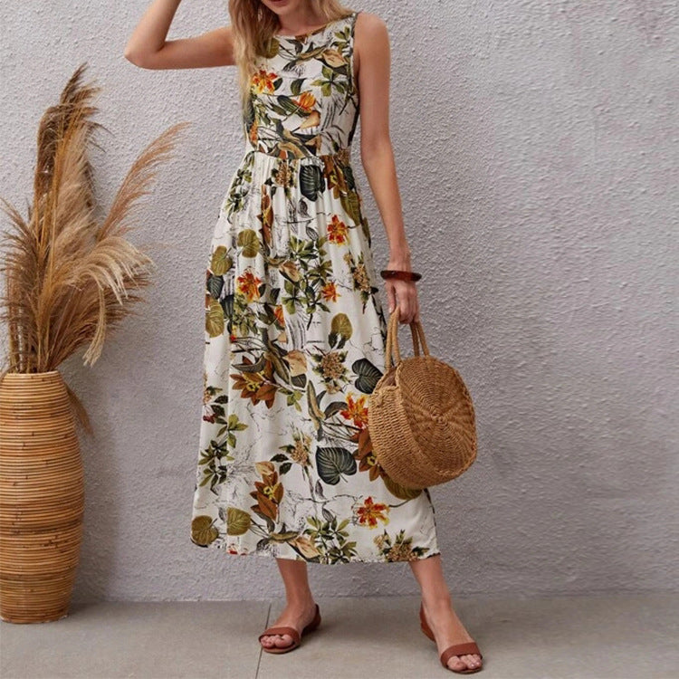 Maxi dress for women with floral design and floating hem Lune London