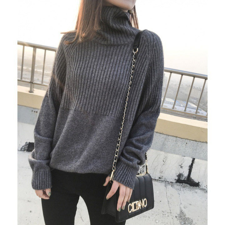 Pull en tricot pour femmes avec col montant et texture côtelée Chic & Stil