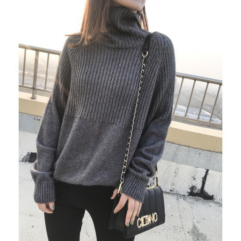Pull tricoté pour femmes avec col montant et texture côtelée Chic & Stil