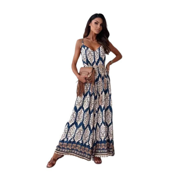 Ladies durable jumpsuit with wide legs and bohemian print Lune London