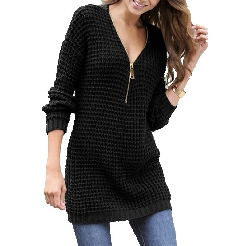 Chunky knit sweater for women with modern zipper and casual fit Lune London