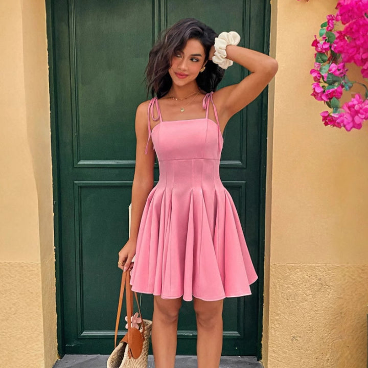 Mini dress for women with adjustable straps and flared skirt Lune London