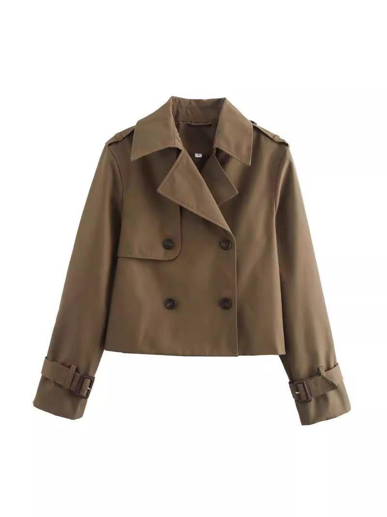 Short trench coat for women with double-breasted fastening and adjustable sleeves Lune London