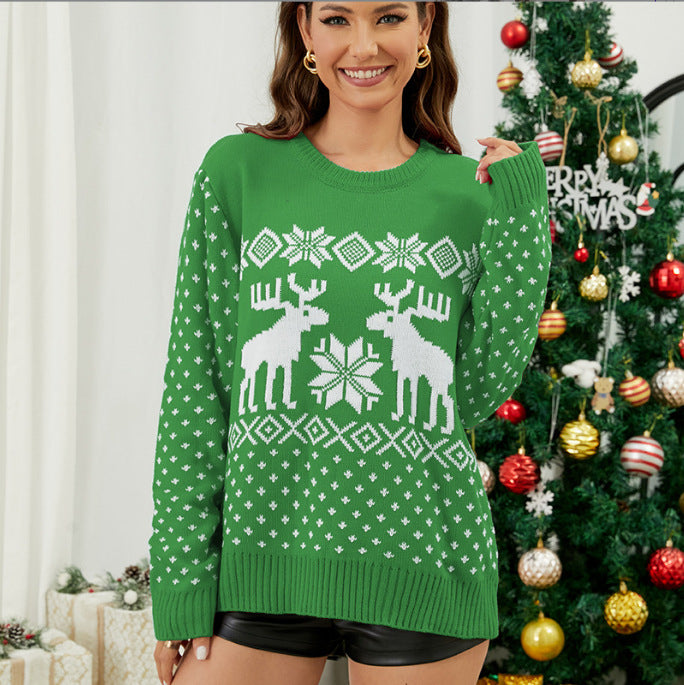 Christmas sweater for women with reindeer pattern and classic Norwegian pattern Lune London