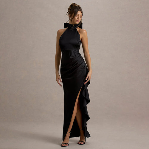 Ladies Elegant Satin Split Dress Lune London
