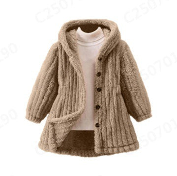 Ladies Cozy Teddy Jacket with Hood and Button Closure Lune London