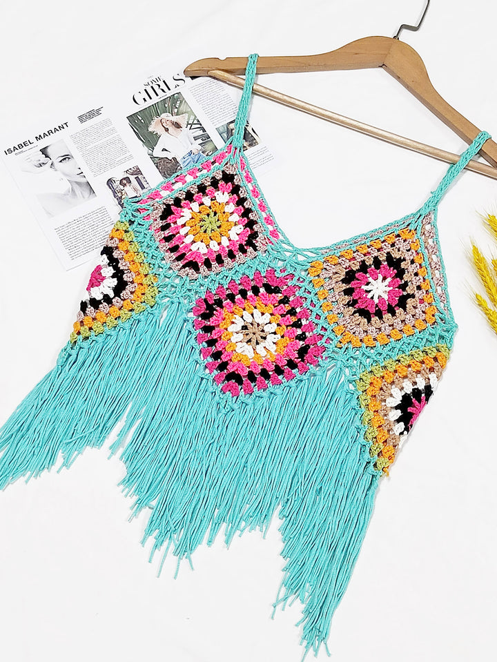 Lune London Crocheted Fringe Crop Top for Women