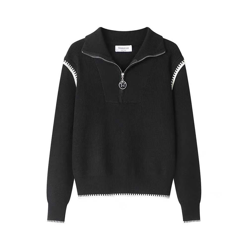 Knitted sweater for women with high collar and zipper Lune London