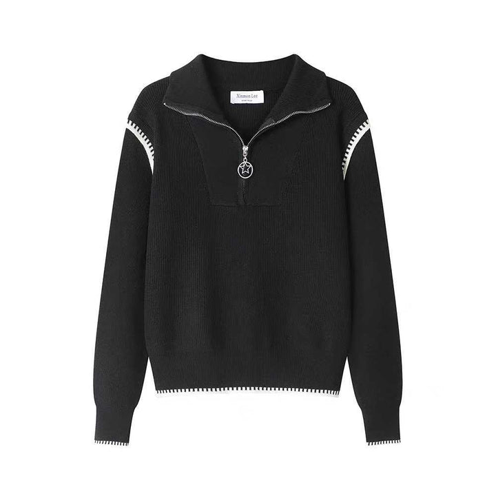 Knitted sweater for women with high collar and zipper Lune London