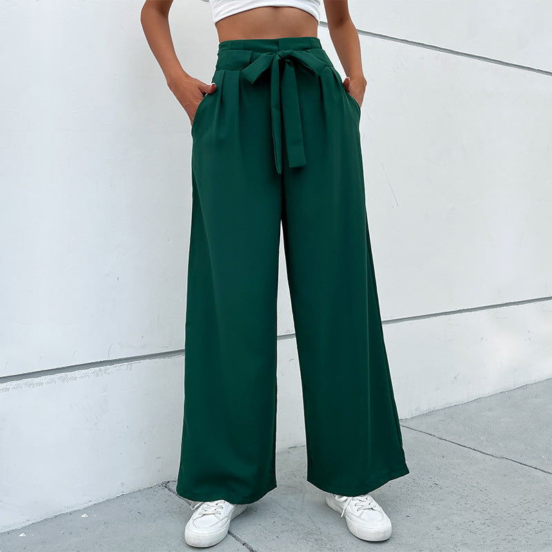 Women Wide Leg Trousers with Knot Detail at the Waist Lune London
