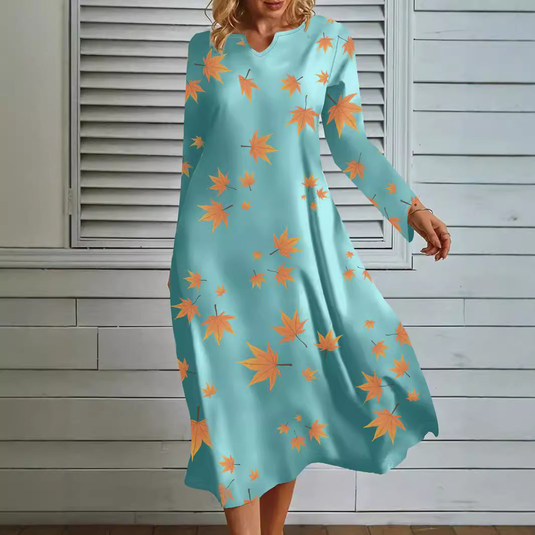 Maxi dress for women with V-neck and floral print Lune London