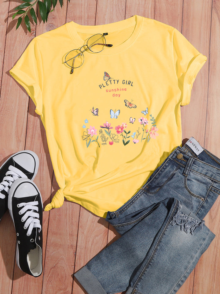 T-shirt pour femmes avec imprimé floral ludique et imprimé élégant Chic & Stil