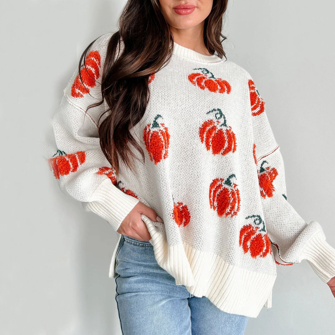 Knitted sweater for women with pumpkin pattern Lune London