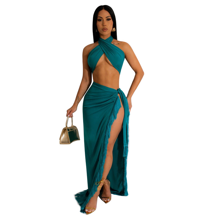 Elegant Cross Neck Maxi Dresses for Women with High Chic Slit and Style