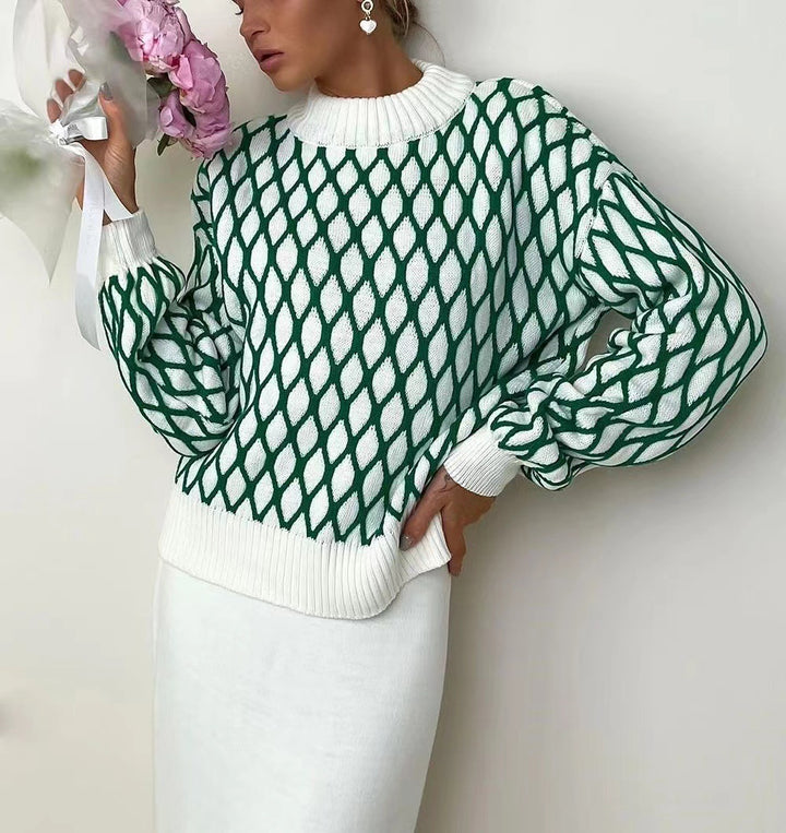 Knitted sweater for women with a modern diamond pattern and contrasting details Lune London