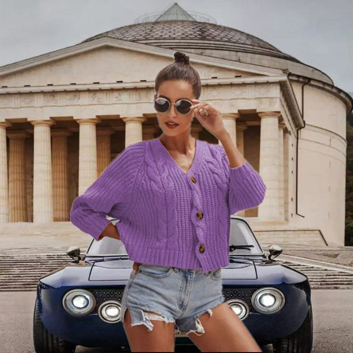 Ladies cardigan with cable knit pattern and button details Lune London