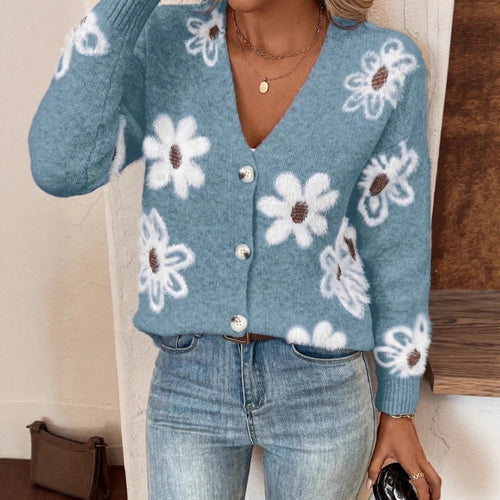 Ladies floral cardigan with V-neck and buttons Lune London