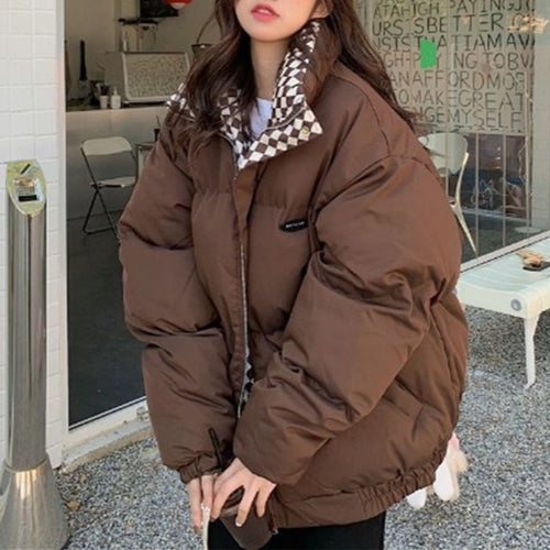 Veste d'hiver surdimensionnée à la mode pour femmes avec col à carreaux Chic & Stil