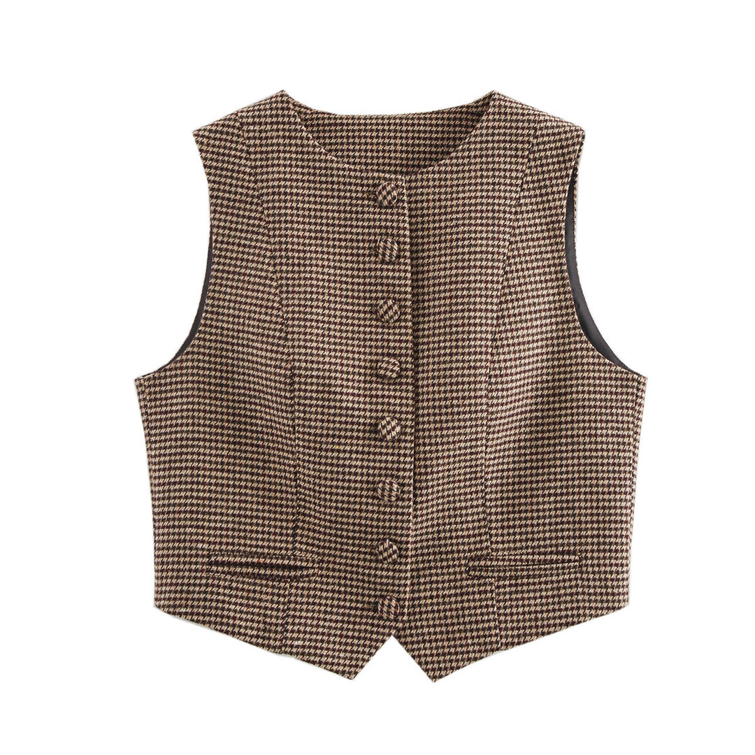 Women's vest with elegant plaid pattern and chic button details