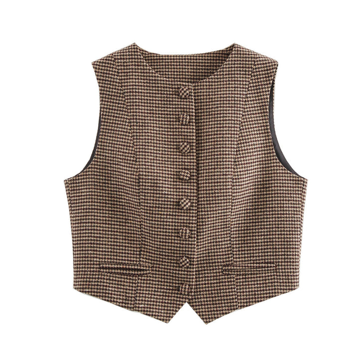 Women's vest with elegant plaid pattern and chic button details