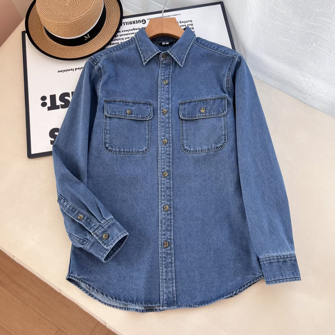 Chemisier en denim décontracté pour femmes avec poches poitrine Chic & Stil