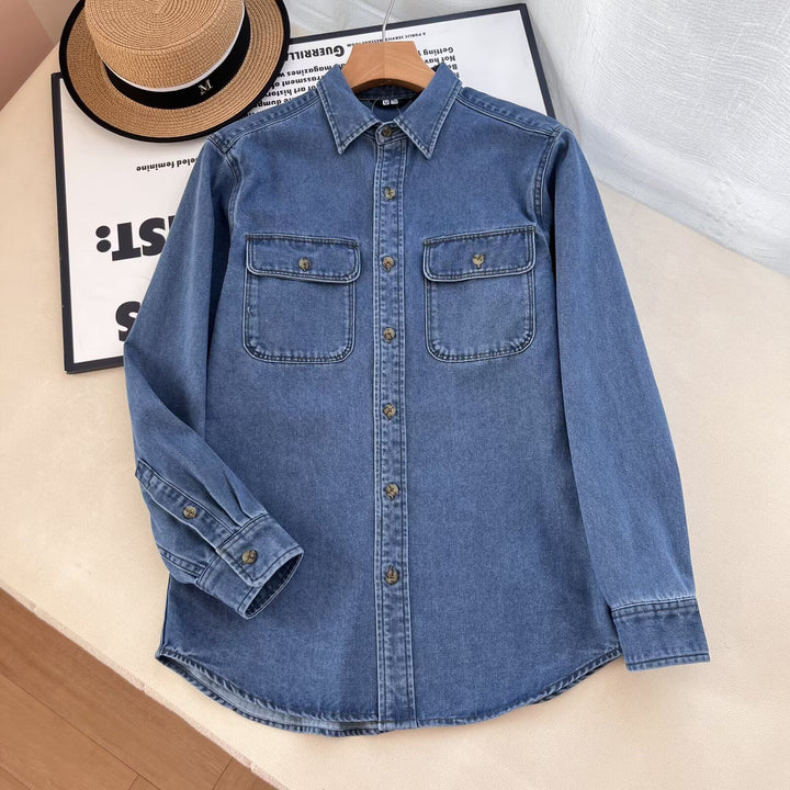 Chemisier en denim décontracté pour femmes avec poches poitrine Chic & Stil