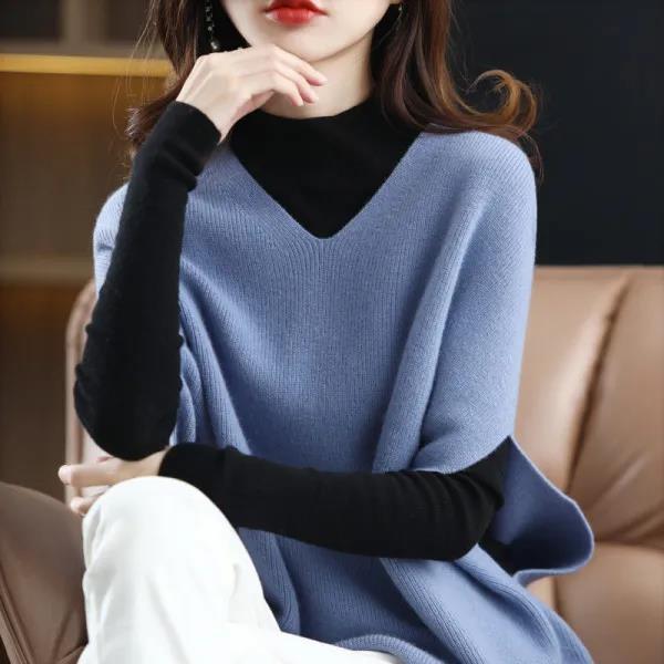 Poncho Tricot Femme avec Col V Chic & Stil