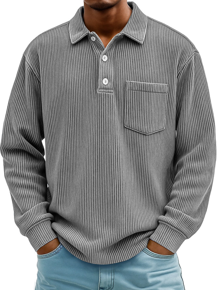 Men's Long Sleeve Casual Polo in Textured Fabric Lune London