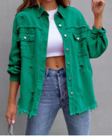 Ladies stylish overshirt jacket with fringed hem Lune London