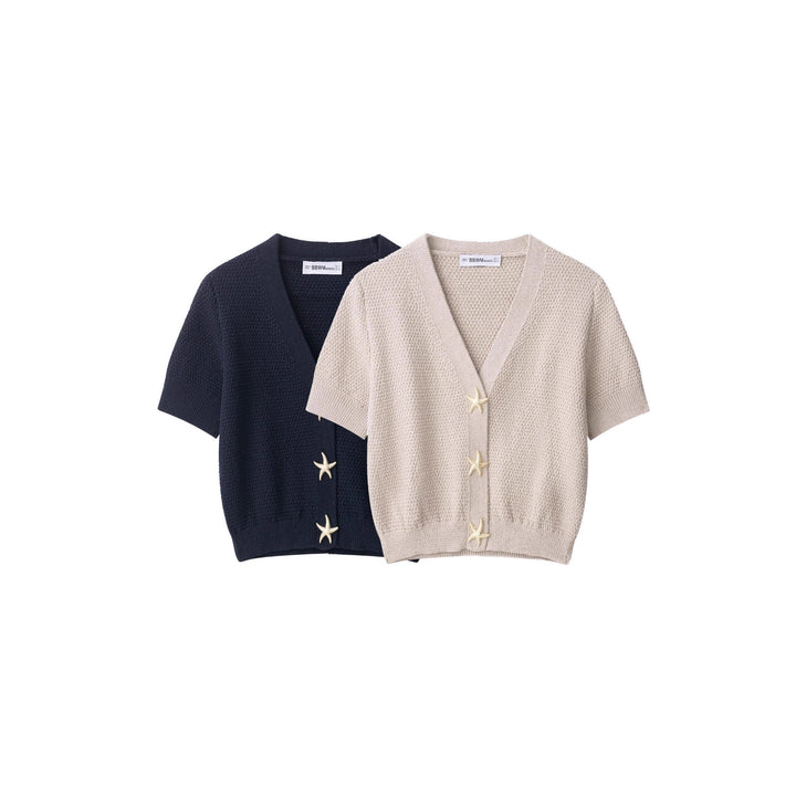 Women short sleeve knit vest with chic and stylish nautical button details