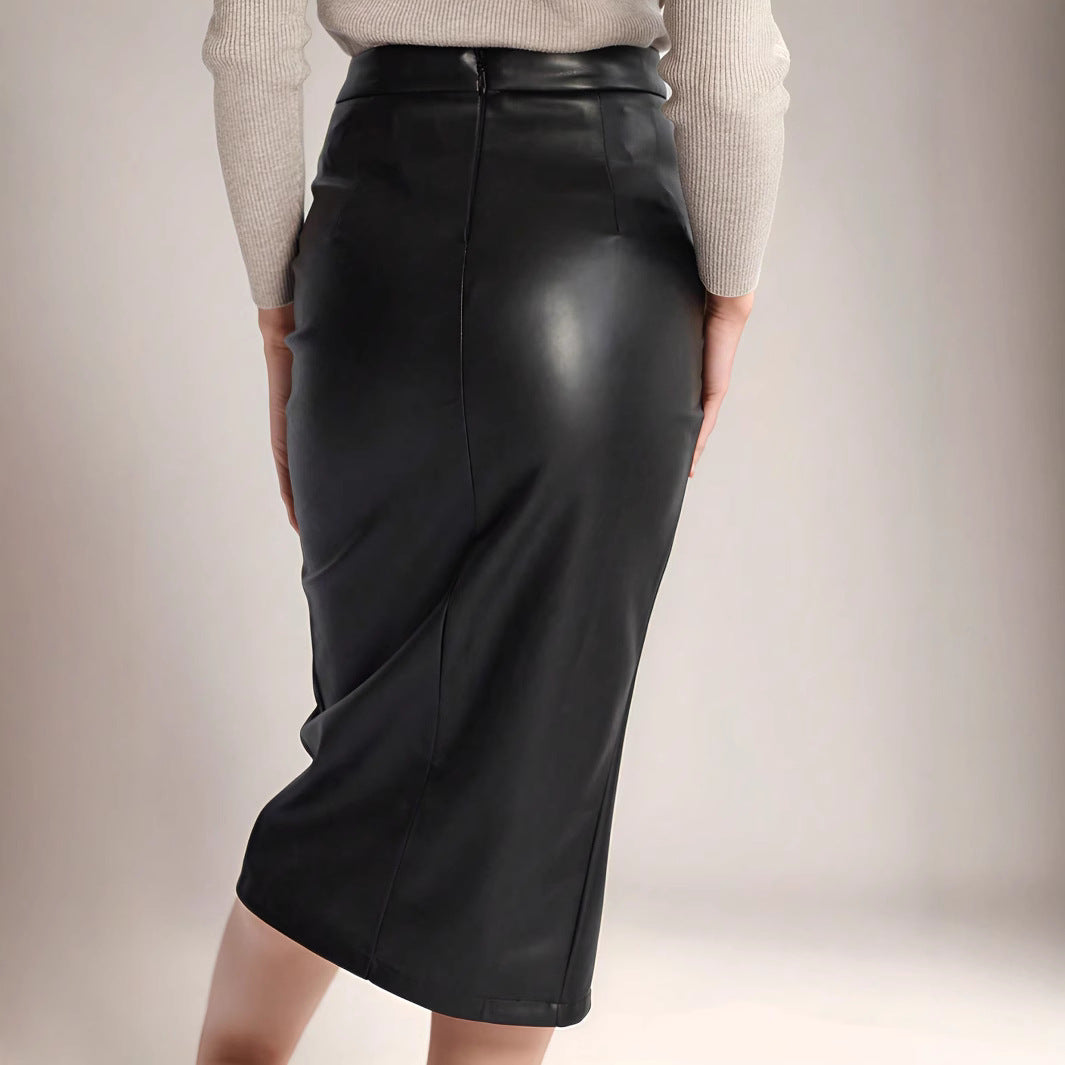 Lune London Draped Midi Skirt in Synthetic Leather for Women
