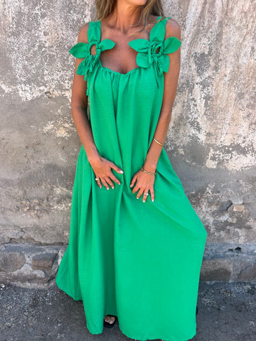 Fluid maxi dress for women with decorative ties at the shoulders Lune London