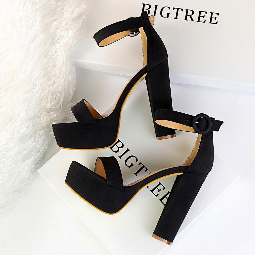 High heel sandals for women with adjustable ankle strap and thick sole Lune London