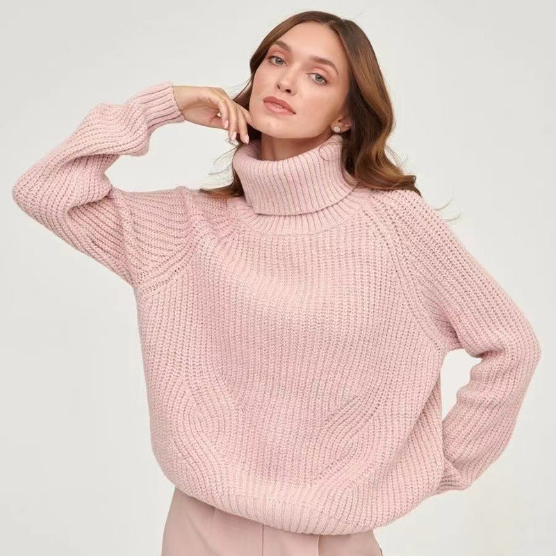 Women chunky knit sweater with high collar Lune London