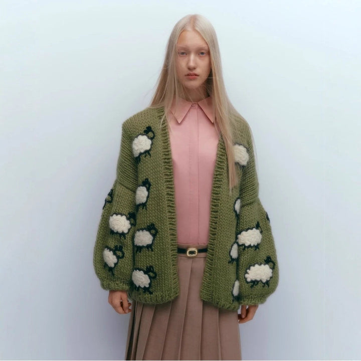 Sweater jacket for women with a unique sheep design and a relaxed fit Lune London