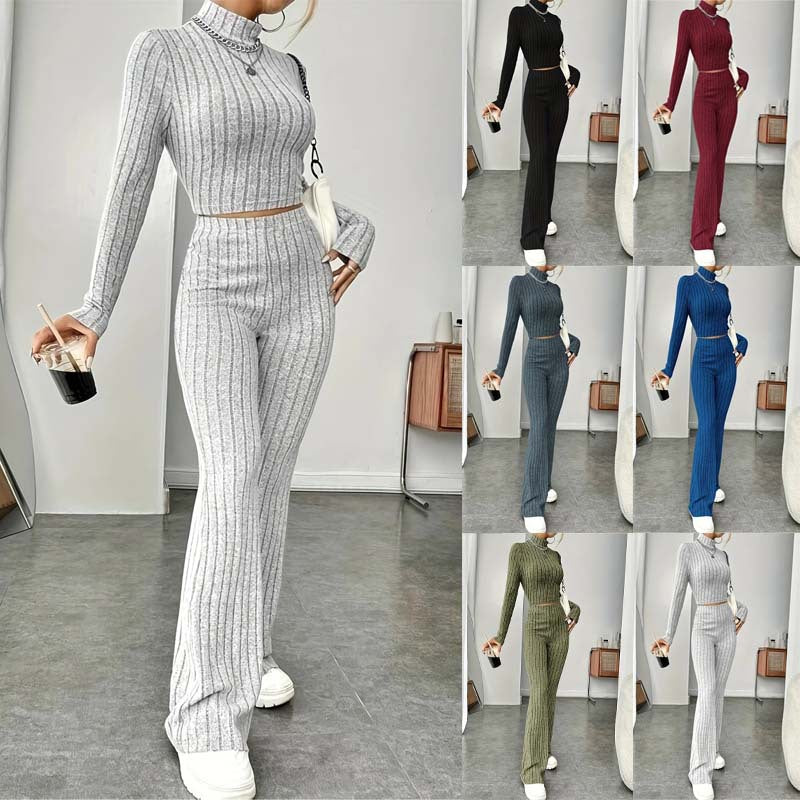 Women Stylish Ribbed Knit Set with 3/4 Sleeves and High Waist Lune London