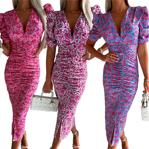 Elegant midi dress with gathers Lune London