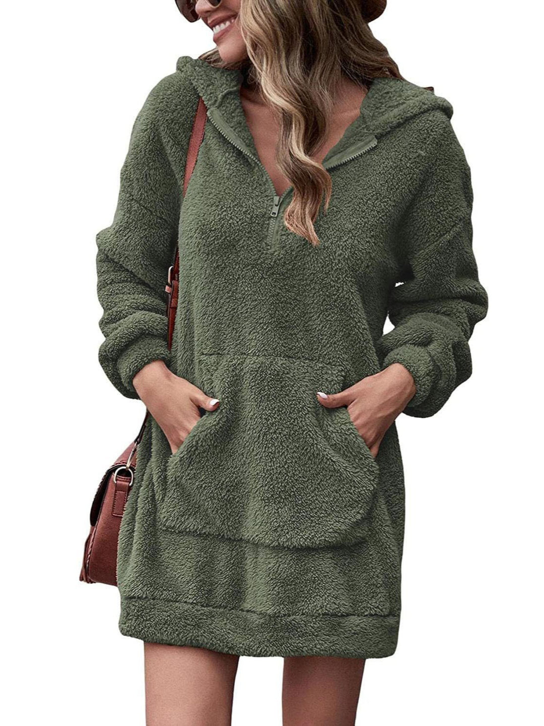 Cozy hoodie dress for women with practical pockets and mid-high zipper Lune London
