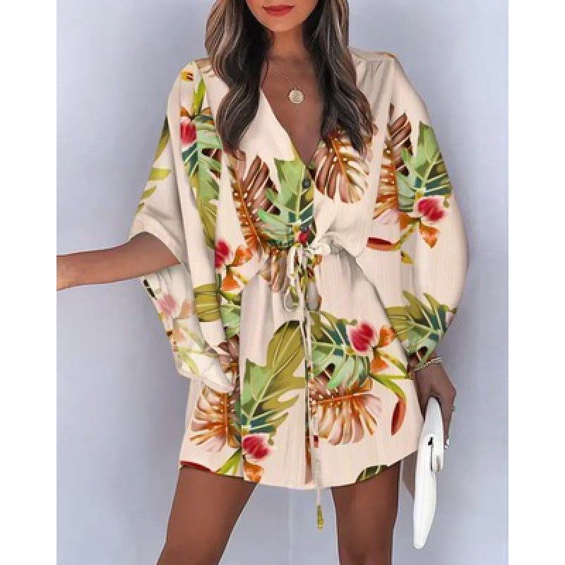 Floral print wrap dress for women with belt Lune London