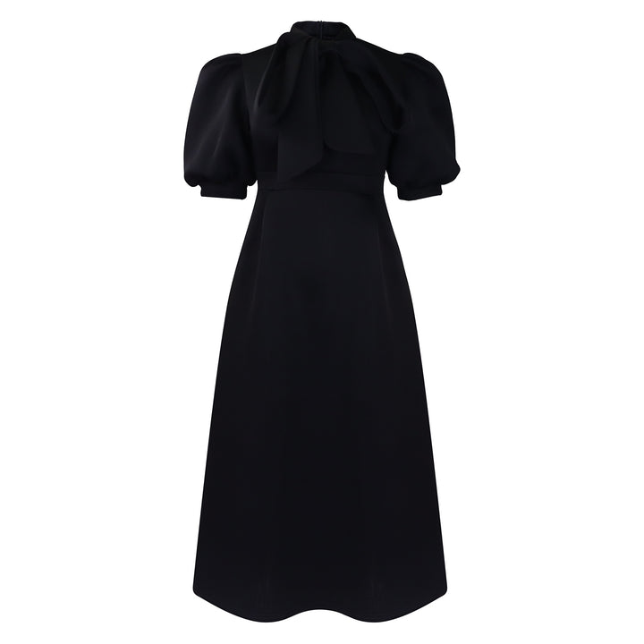 Midi dress for women with an elegant bow and puff sleeves Lune London