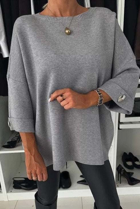 Femmes Pull Tricot Élégant avec Manches Large Découpées et Détails en Boutons Chic & Stil