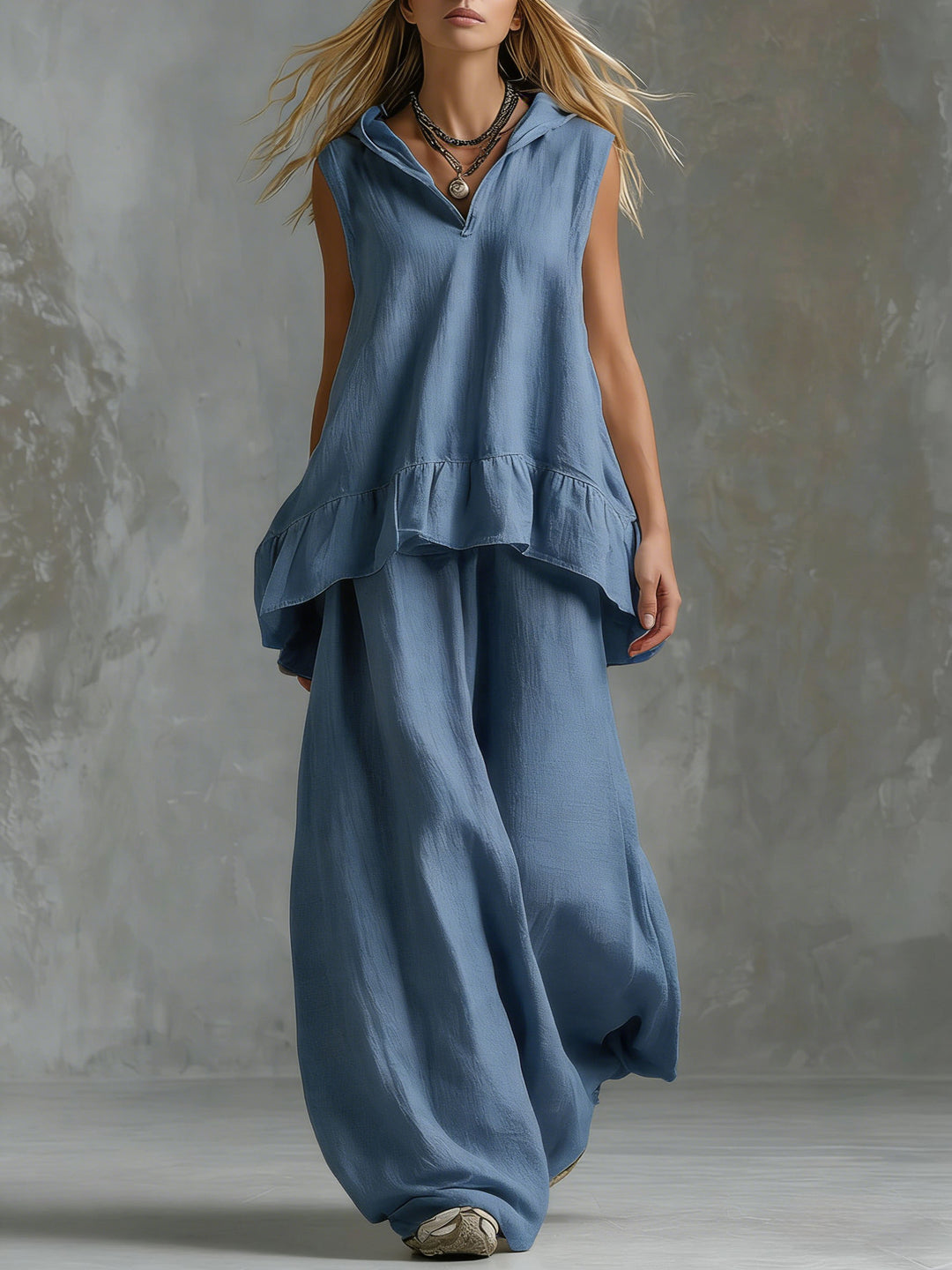 Women's Casual Long Sleeve Blouse with Ruffles and Hood Lune London