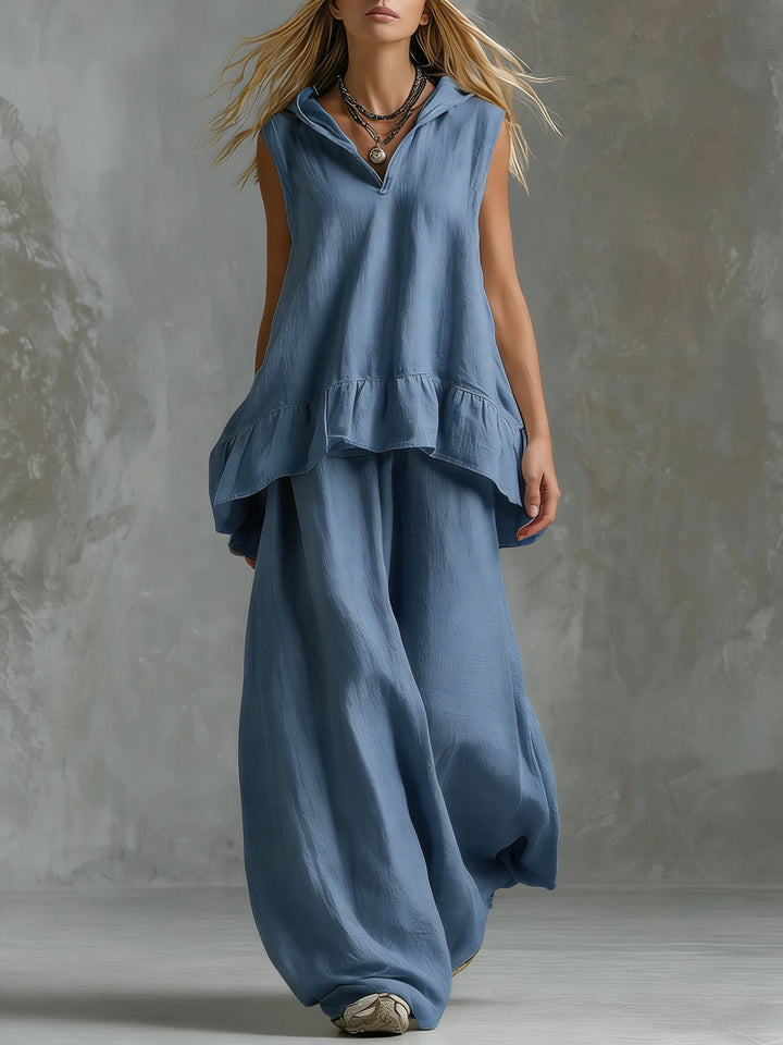 Women's Casual Long Sleeve Blouse with Ruffles and Hood Lune London